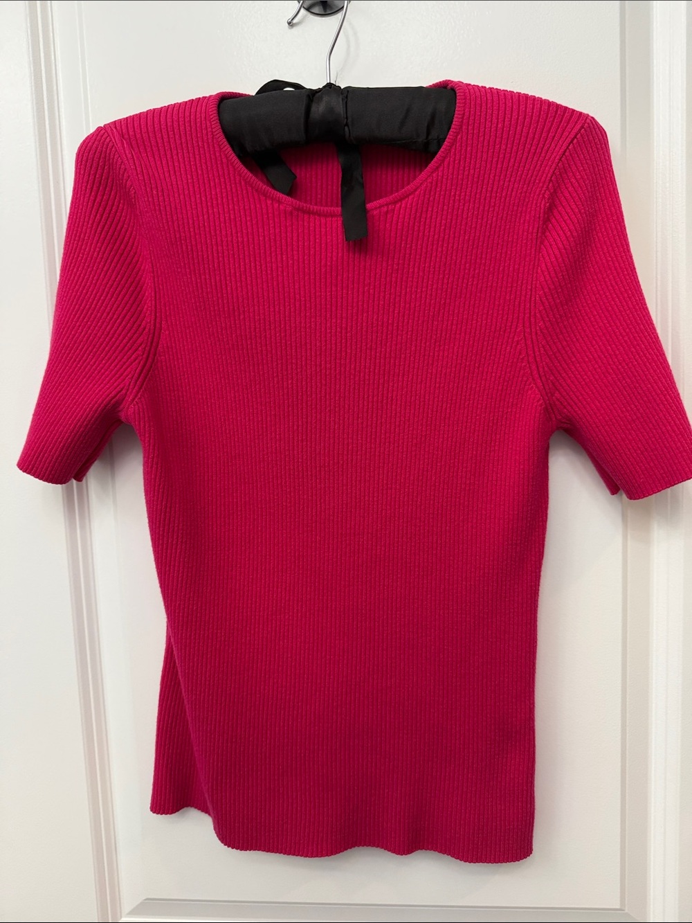 Women's Ribbed Short-Sleeve Sweater  - Hot Pink XL